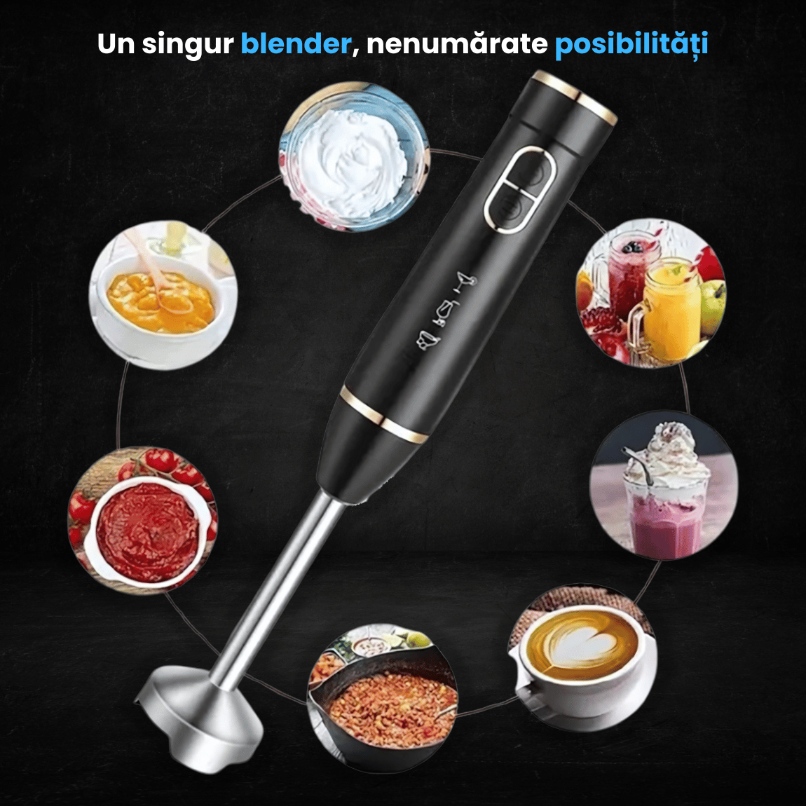 Blender Vertical 800W, 4 Lame Inox, 2 Trepte de Viteza, Zdrobire Gheata, Usor de Curatat – Mixare Puternica