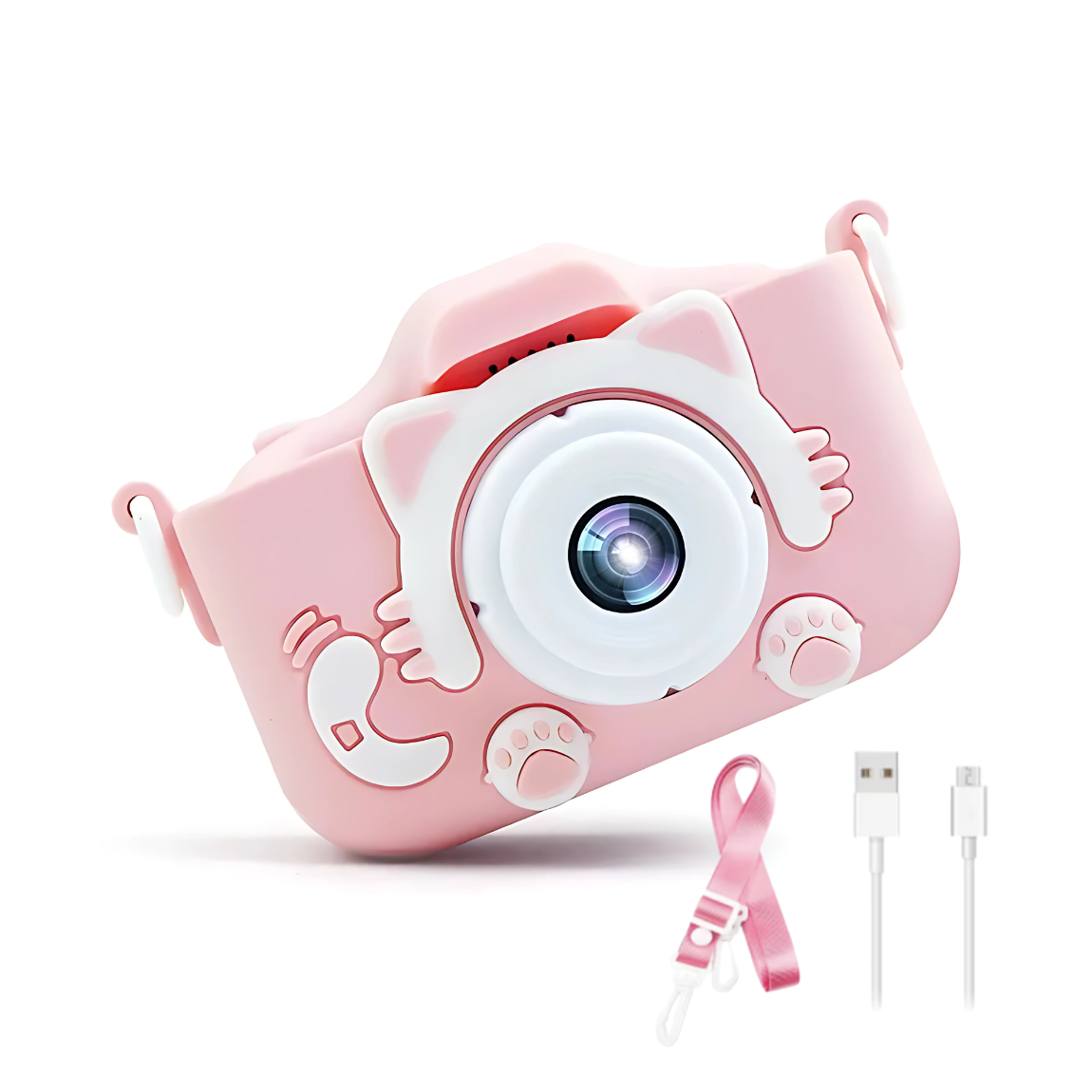 Camera foto copii, functie foto/video, Dual Lens 1080p, Roz, Jocuri incluse, Display 2.0 inch