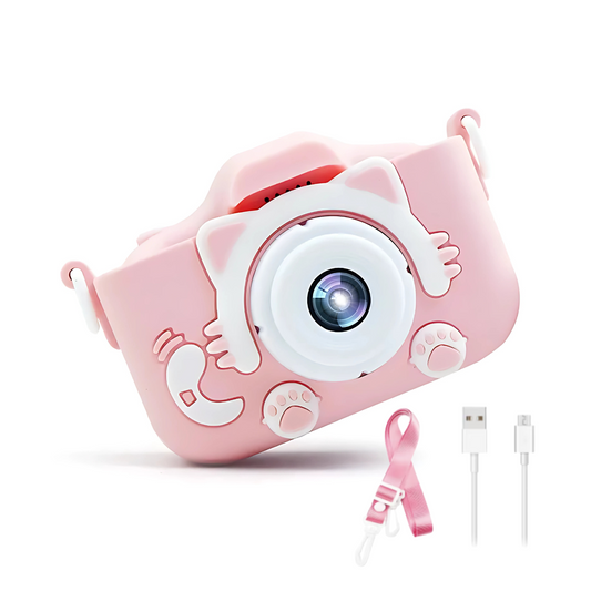 Camera foto copii, functie foto/video, Dual Lens 1080p, Roz, Jocuri incluse, Display 2.0 inch