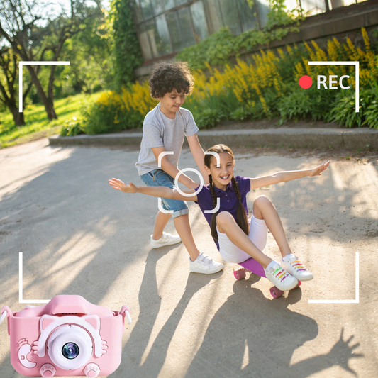 Camera foto copii, functie foto/video, Dual Lens 1080p, Roz, Jocuri incluse, Display 2.0 inch