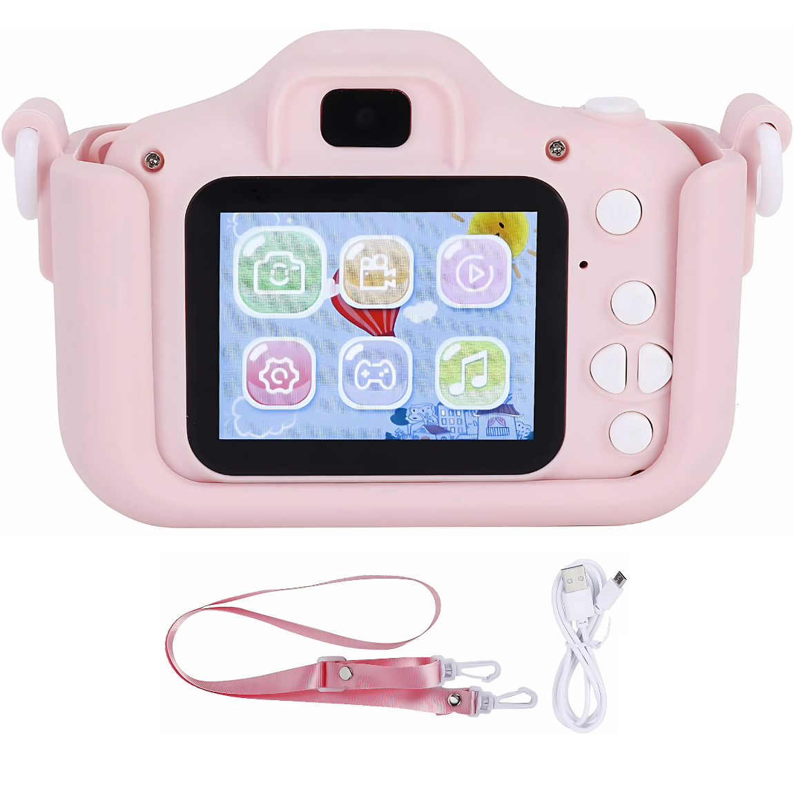 Camera foto copii, functie foto/video, Dual Lens 1080p, Roz, Jocuri incluse, Display 2.0 inch