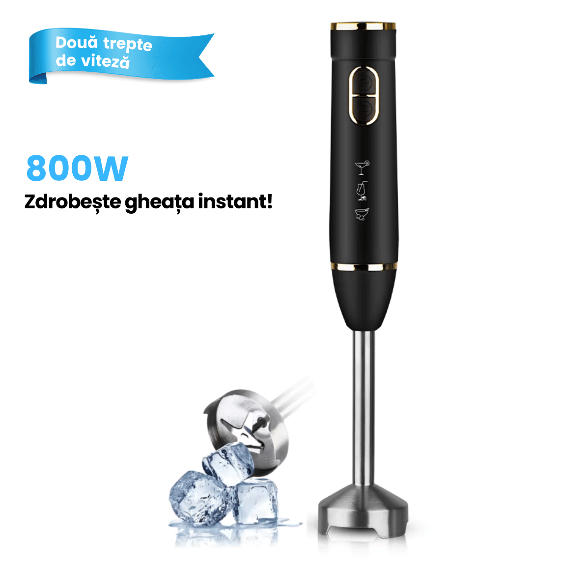 Blender Vertical 800W, 4 Lame Inox, 2 Trepte de Viteza, Zdrobire Gheata, Usor de Curatat – Mixare Puternica