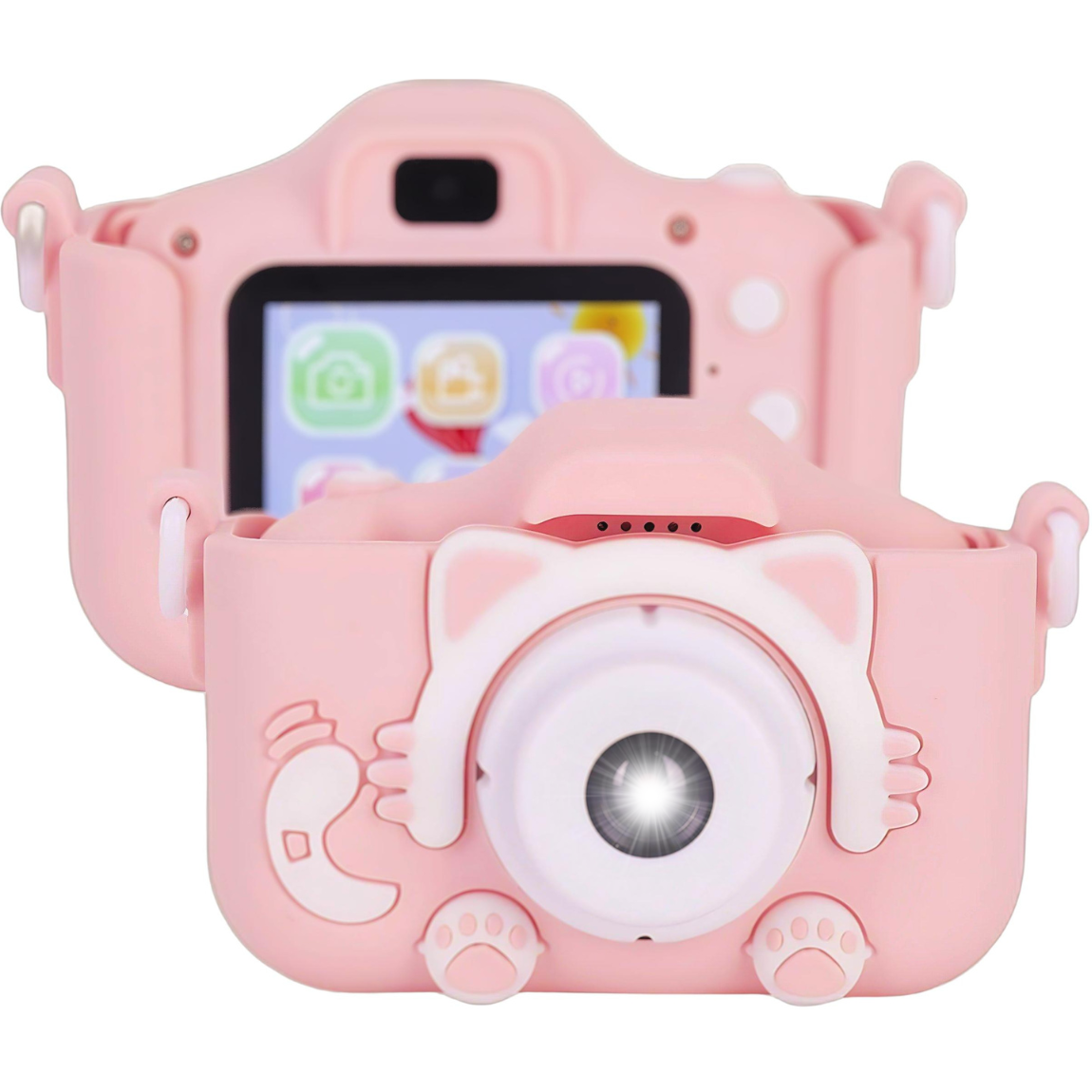 Camera foto copii, functie foto/video, Dual Lens 1080p, Roz, Jocuri incluse, Display 2.0 inch