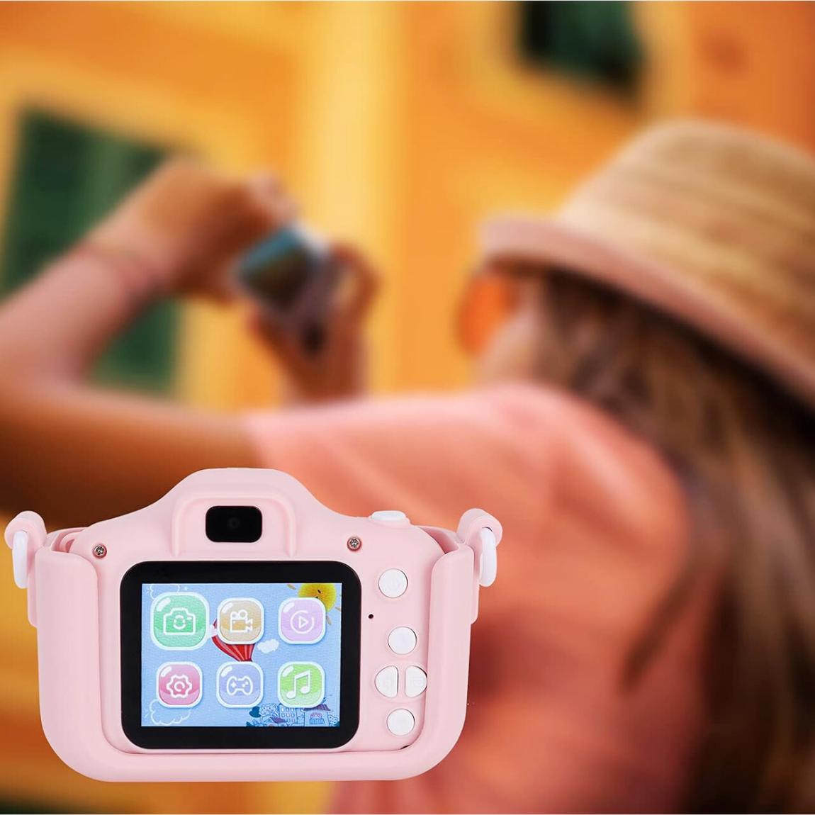 Camera foto copii, functie foto/video, Dual Lens 1080p, Roz, Jocuri incluse, Display 2.0 inch
