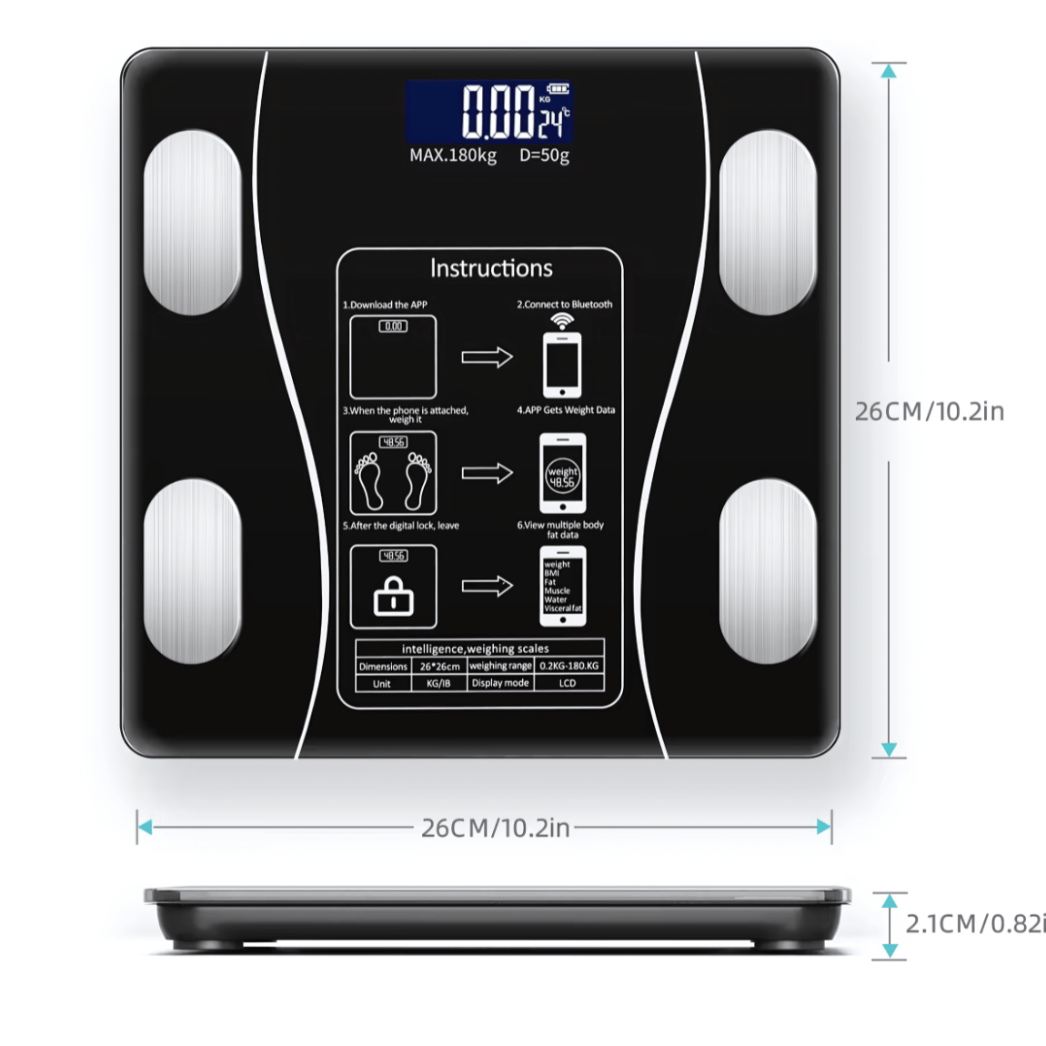 Cantar Electronic Inteligent De Baie, Digital, Bluetooth, Compatibil Aplicatii Smart