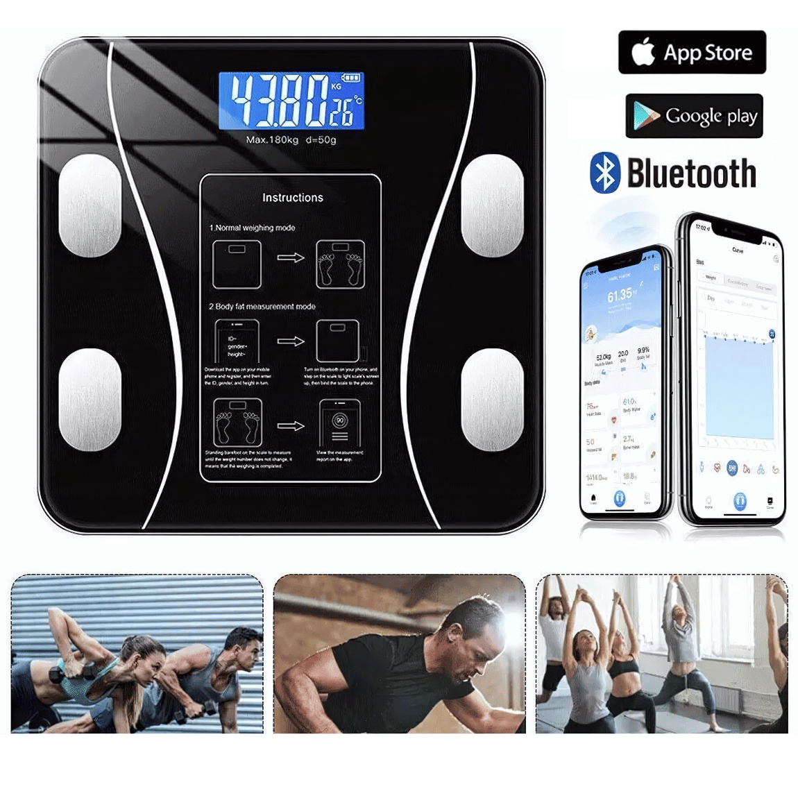 Cantar Electronic Inteligent De Baie, Digital, Bluetooth, Compatibil Aplicatii Smart