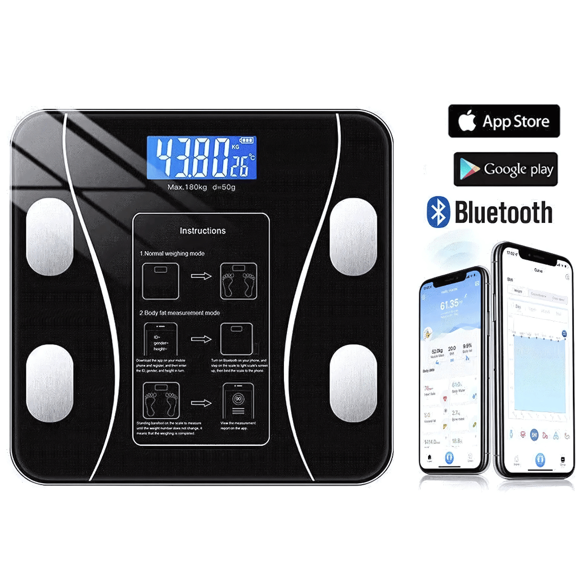 Cantar Electronic Inteligent De Baie, Digital, Bluetooth, Compatibil Aplicatii Smart