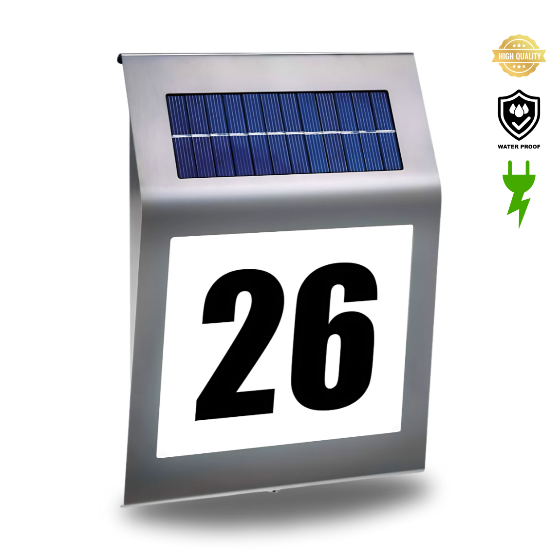 Numar De Casa Sau Poarta, Cu Incarcare Solara, Iluminare Automata, Inox, Baterie Reincarcabila