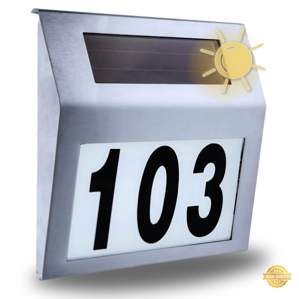 Numar De Casa Sau Poarta, Cu Incarcare Solara, Iluminare Automata, Inox, Baterie Reincarcabila