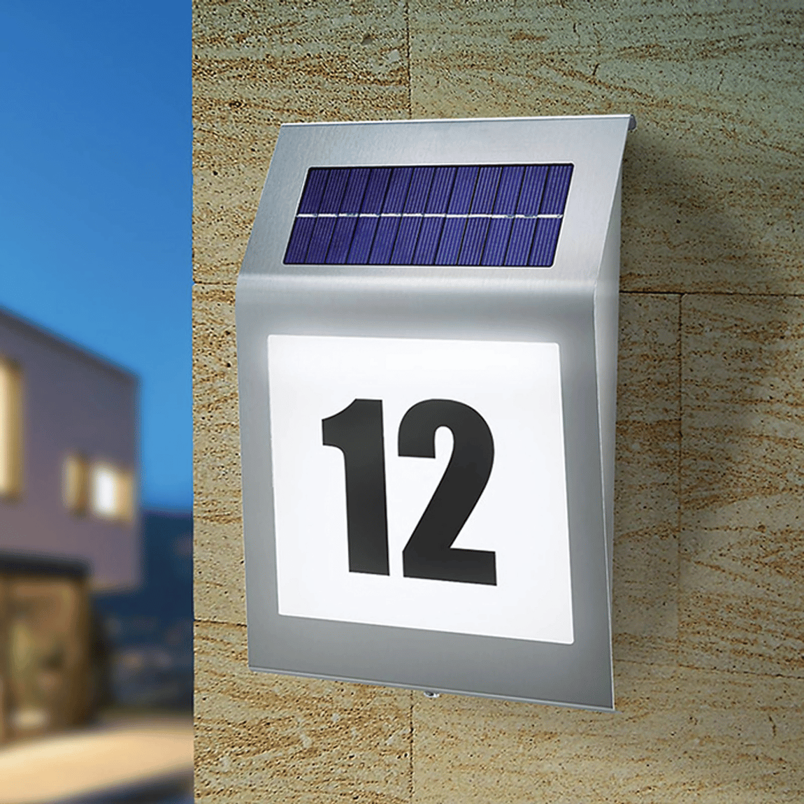 Numar De Casa Sau Poarta, Cu Incarcare Solara, Iluminare Automata, Inox, Baterie Reincarcabila