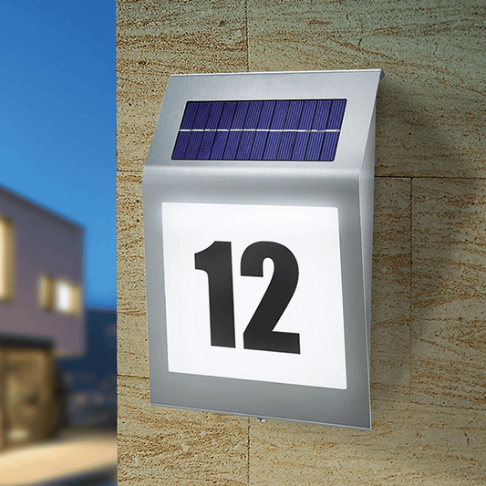Numar De Casa Sau Poarta, Cu Incarcare Solara, Iluminare Automata, Inox, Baterie Reincarcabila